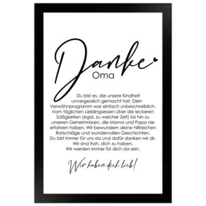 WANDStyle Gerahmtes Poster Danke Oma 20 x 30 cm Geschenkidee für Mehrere Personen