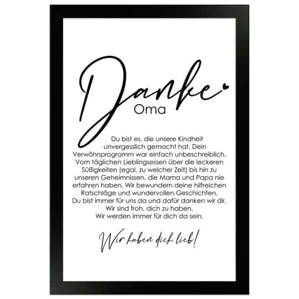 WANDStyle Gerahmtes Poster Danke Oma 20 x 30 cm Geschenkidee für Mehrere Personen