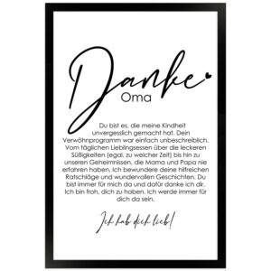 WANDStyle Gerahmtes Poster Danke Oma 30 x 45 cm Geschenkidee für Eine Person