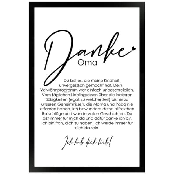WANDStyle Gerahmtes Poster Danke Oma 30 x 45 cm Geschenkidee für Eine Person