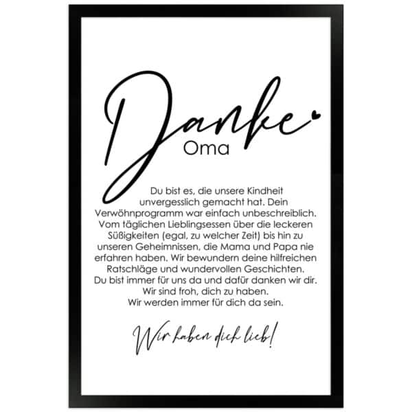 WANDStyle Gerahmtes Poster Danke Oma 30 x 45 cm Geschenkidee für Mehrere Personen