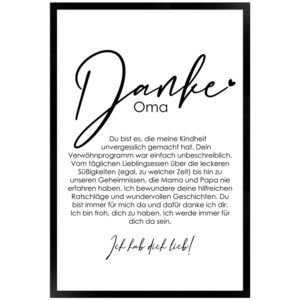 WANDStyle Gerahmtes Poster Danke Oma 40 x 60 cm Geschenkidee für Eine Person