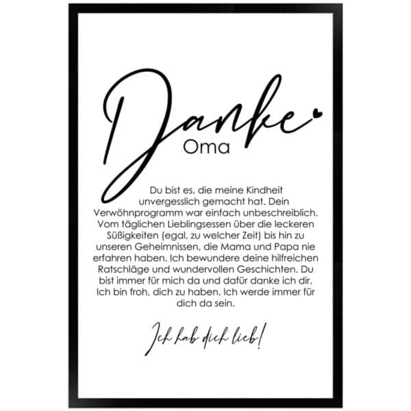 WANDStyle Gerahmtes Poster Danke Oma 40 x 60 cm Geschenkidee für Eine Person
