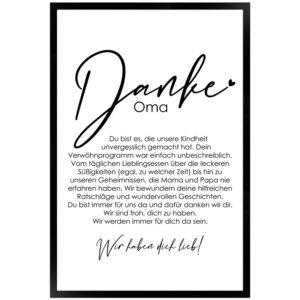 WANDStyle Gerahmtes Poster Danke Oma 40 x 60 cm Geschenkidee für Mehrere Personen