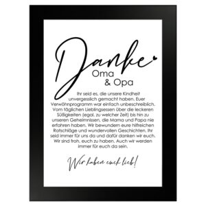 WANDStyle Gerahmtes Poster Danke Oma und Opa 13 x 18 cm Geschenkidee für Mehrere Personen