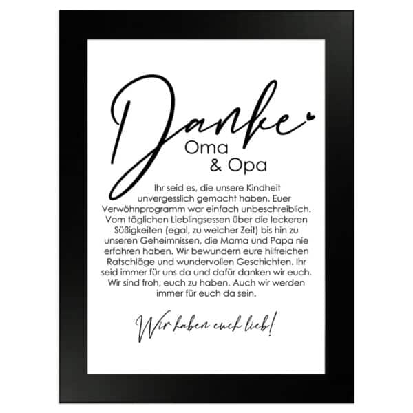 WANDStyle Gerahmtes Poster Danke Oma und Opa 13 x 18 cm Geschenkidee für Mehrere Personen