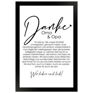 WANDStyle Gerahmtes Poster Danke Oma und Opa 20 x 30 cm Geschenkidee für Mehrere Personen