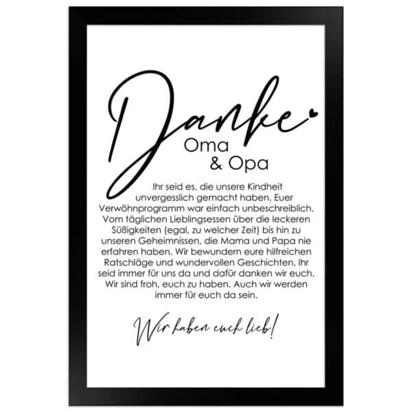 WANDStyle Gerahmtes Poster Danke Oma und Opa 20 x 30 cm Geschenkidee für Mehrere Personen