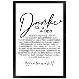 WANDStyle Gerahmtes Poster Danke Oma und Opa 30 x 45 cm Geschenkidee für Mehrere Personen