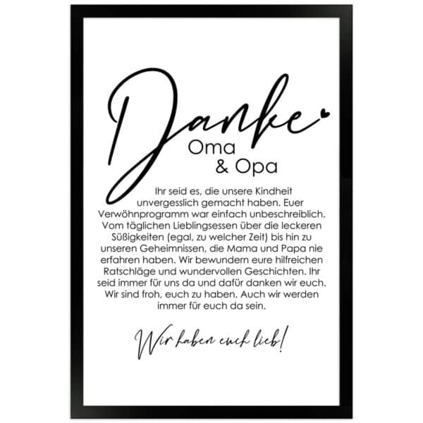 WANDStyle Gerahmtes Poster Danke Oma und Opa 30 x 45 cm Geschenkidee für Mehrere Personen