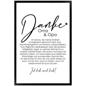 WANDStyle Gerahmtes Poster Danke Oma und Opa 40 x 60 cm Geschenkidee für Eine Person
