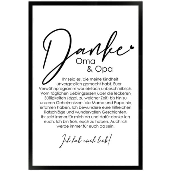 WANDStyle Gerahmtes Poster Danke Oma und Opa 40 x 60 cm Geschenkidee für Eine Person