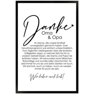 WANDStyle Gerahmtes Poster Danke Oma und Opa 40 x 60 cm Geschenkidee für Mehrere Personen