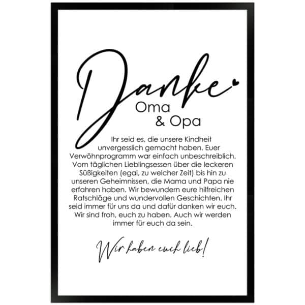 WANDStyle Gerahmtes Poster Danke Oma und Opa 40 x 60 cm Geschenkidee für Mehrere Personen