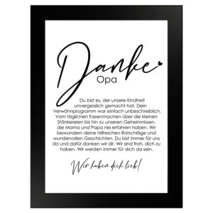 WANDStyle Gerahmtes Poster Danke Opa 13 x 18 cm Geschenkidee für Mehrere Personen