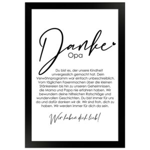 WANDStyle Gerahmtes Poster Danke Opa 20 x 30 cm Geschenkidee für Mehrere Personen