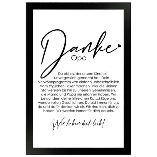 WANDStyle Gerahmtes Poster Danke Opa 20 x 30 cm Geschenkidee für Mehrere Personen