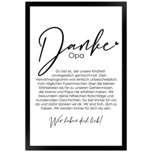 WANDStyle Gerahmtes Poster Danke Opa 30 x 45 cm Geschenkidee für Mehrere Personen