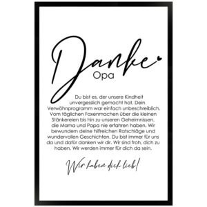 WANDStyle Gerahmtes Poster Danke Opa 40 x 60 cm Geschenkidee für Mehrere Personen