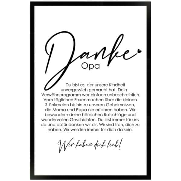WANDStyle Gerahmtes Poster Danke Opa 40 x 60 cm Geschenkidee für Mehrere Personen