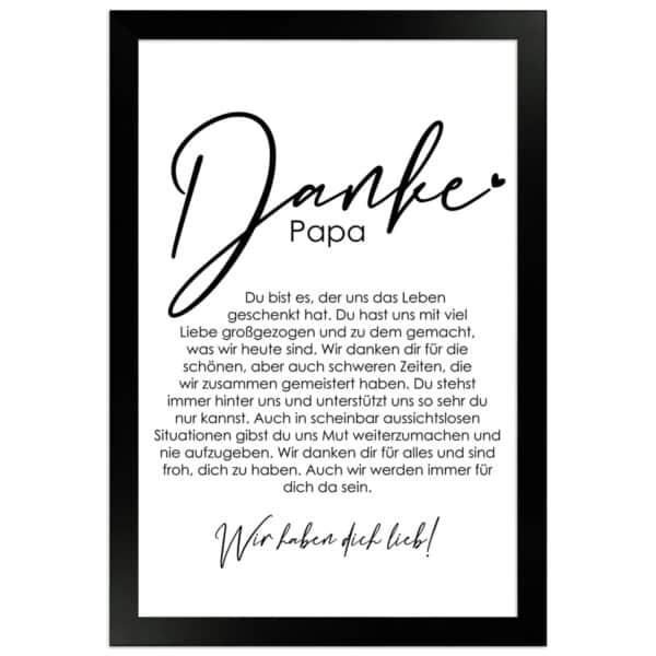 WANDStyle Gerahmtes Poster Danke Papa 20 x 30 cm Geschenkidee für Mehrere Personen