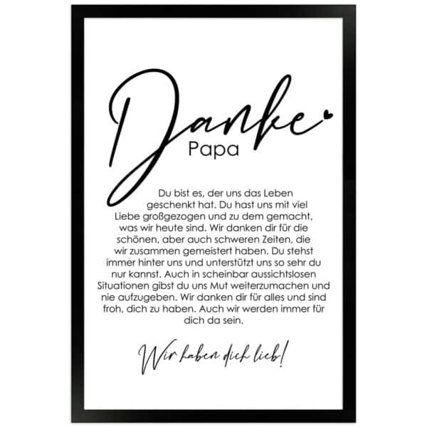 WANDStyle Gerahmtes Poster Danke Papa 30 x 45 cm Geschenkidee für Mehrere Personen