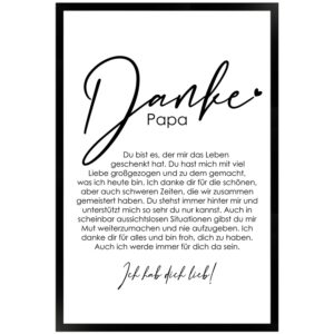 WANDStyle Gerahmtes Poster Danke Papa 40 x 60 cm Geschenkidee für Eine Person