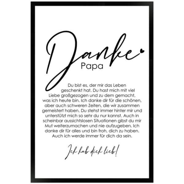 WANDStyle Gerahmtes Poster Danke Papa 40 x 60 cm Geschenkidee für Eine Person