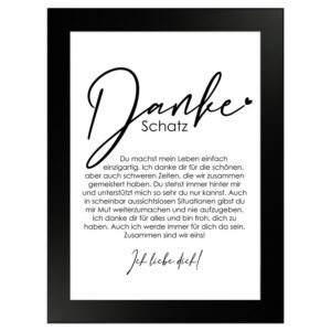 WANDStyle Gerahmtes Poster Danke Schatz 13 x 18 cm Geschenkidee für Partner