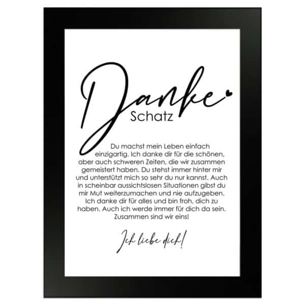 WANDStyle Gerahmtes Poster Danke Schatz 13 x 18 cm Geschenkidee für Partner