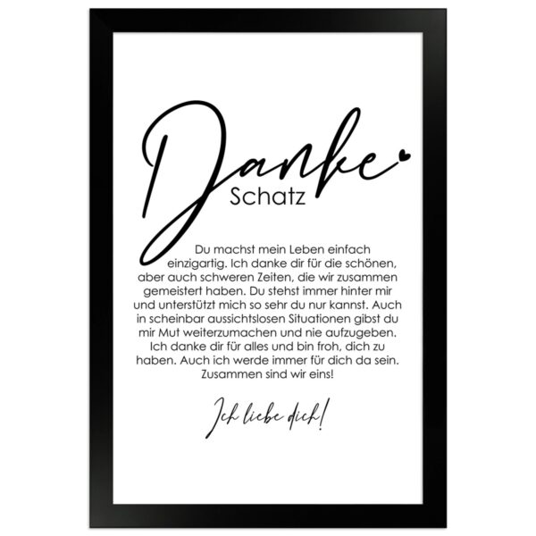 WANDStyle Gerahmtes Poster Danke Schatz 20 x 30 cm Geschenkidee für Partner