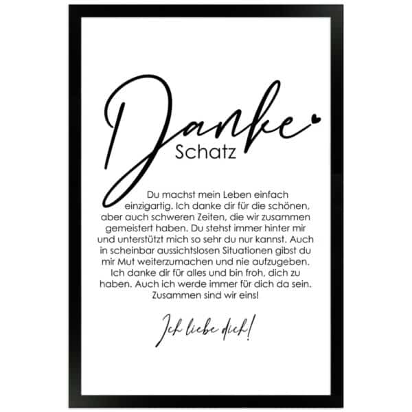 WANDStyle Gerahmtes Poster Danke Schatz 30 x 45 cm Geschenkidee für Partner