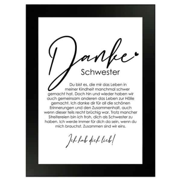 WANDStyle Gerahmtes Poster Danke Schwester 13 x 18 cm Geschenkidee für Eine Person