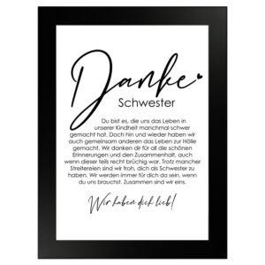 WANDStyle Gerahmtes Poster Danke Schwester 13 x 18 cm Geschenkidee für Mehrere Personen