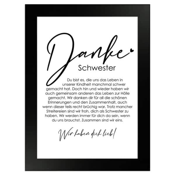 WANDStyle Gerahmtes Poster Danke Schwester 13 x 18 cm Geschenkidee für Mehrere Personen