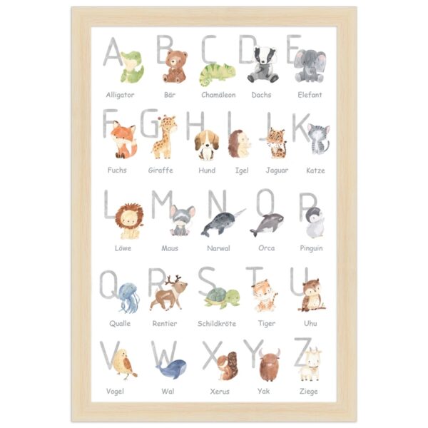 WANDStyle Gerahmtes Poster für Kinderzimmer Alphabet Deutsch 20 x 30 cm