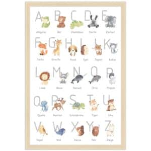 WANDStyle Gerahmtes Poster für Kinderzimmer Alphabet Deutsch 30 x 45 cm