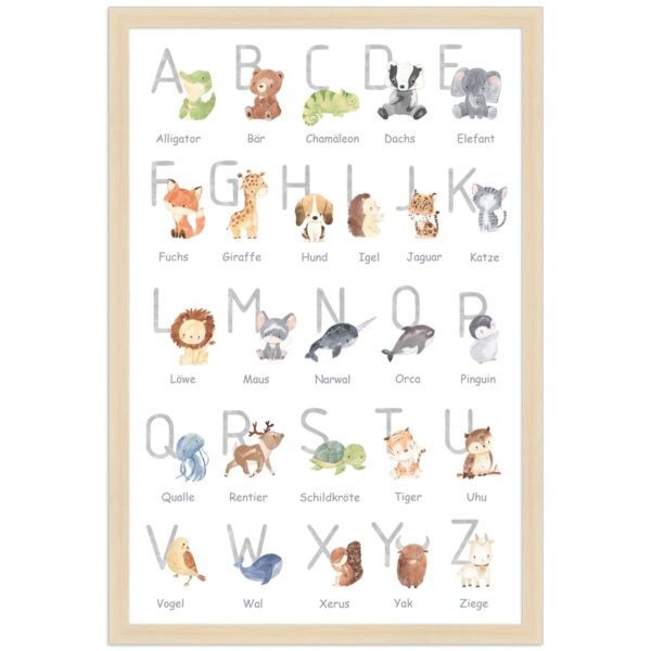 WANDStyle Gerahmtes Poster für Kinderzimmer Alphabet Deutsch 30 x 45 cm