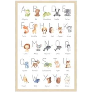 WANDStyle Gerahmtes Poster für Kinderzimmer Alphabet Deutsch 40 x 60 cm