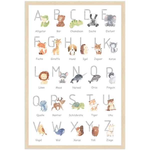 WANDStyle Gerahmtes Poster für Kinderzimmer Alphabet Deutsch 40 x 60 cm