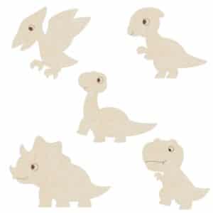 WANDStyle Wanddeko Set aus Holz Dinos 5-teilig in der Farbe Pappel Höhe 30 cm