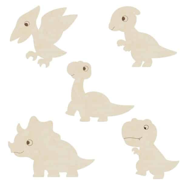 WANDStyle Wanddeko Set aus Holz Dinos 5-teilig in der Farbe Pappel Höhe 40 cm