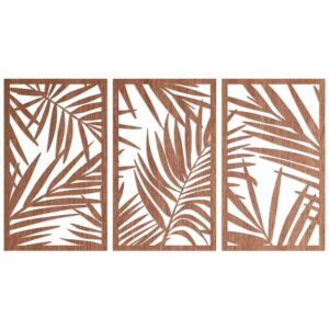 WANDStyle Wanddeko aus Holz Farn 3-teilig 132 x 70 cm in der Farbe Mahagoni Furnier