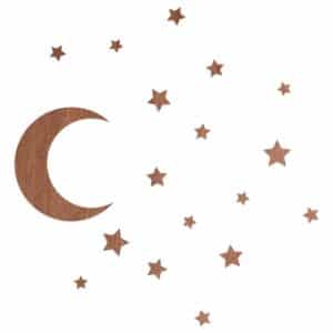 WANDStyle Wanddeko aus Holz Mond und Sterne 27 x 31 cm in der Farbe Mahagoni Furnier