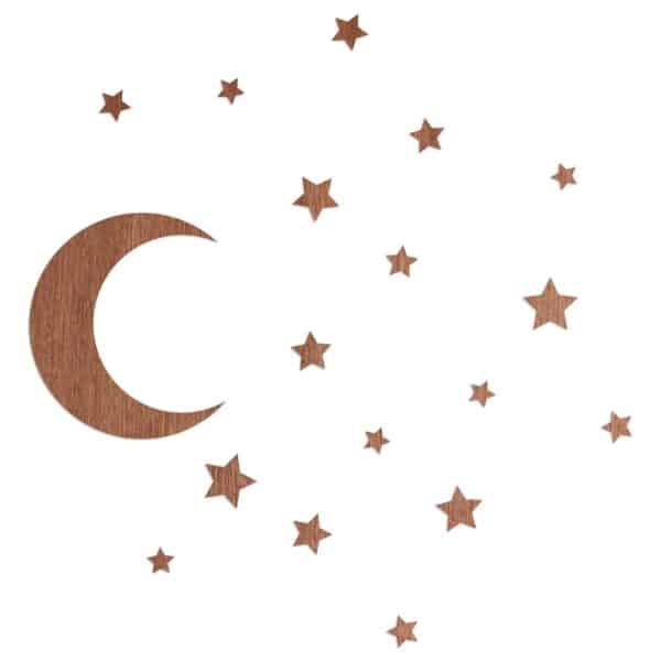 WANDStyle Wanddeko aus Holz Mond und Sterne 58 x 66 cm in der Farbe Mahagoni Furnier