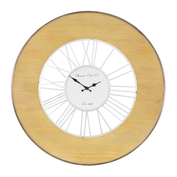 Womo-Design XXL Große Wanduhr Alfheim Rund 85 cm Weiß-Natur aus Holz-Metall