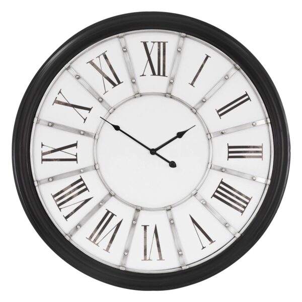 Womo-Design XXL Große Wanduhr Göteborg Rund 71 cm Weiß-Schwarz Holz-Metall