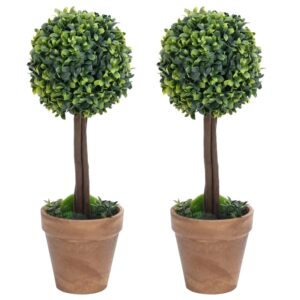 furnicato Künstliche Buchsbäume 2 Stk. mit Topf Kugelform Grün 56 cm