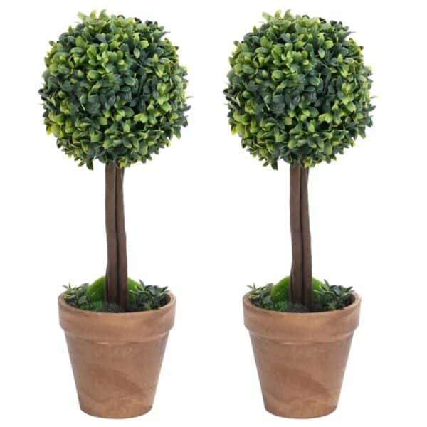 furnicato Künstliche Buchsbäume 2 Stk. mit Topf Kugelform Grün 56 cm