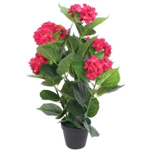 furnicato Künstliche Hortensie mit Topf 60 cm Rot